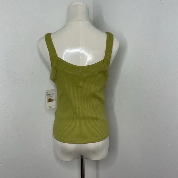 FREE PEOPLE Bridgette Ribbed Button Tank Green Cropped Cotton Summer Top M - Picture 4 of 10